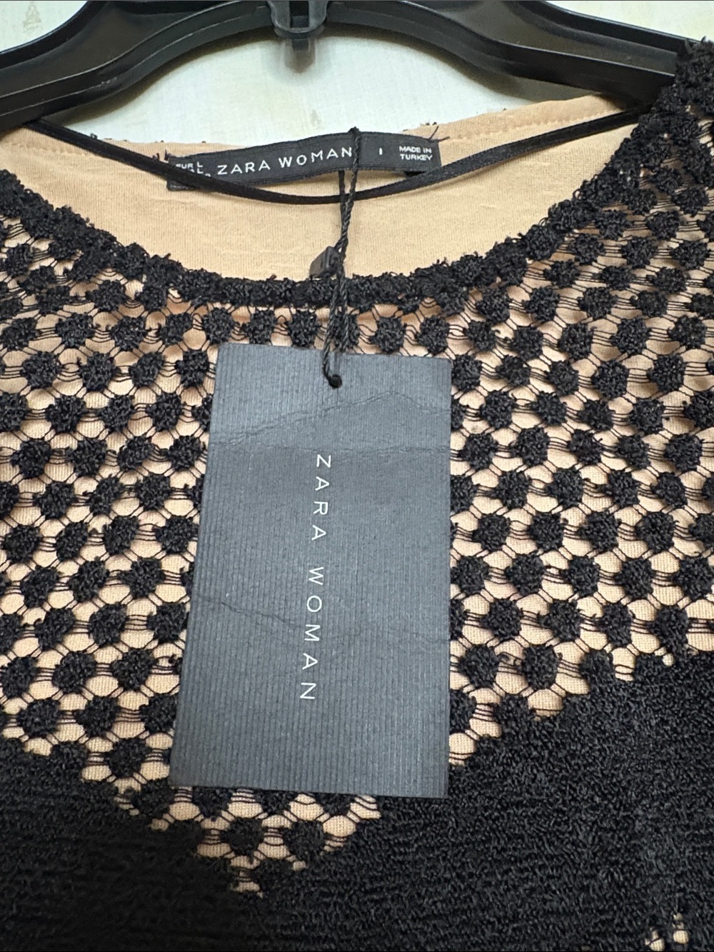Zara Woman Black Crochet Overlay with Nude Lining - Picture 2 of 4